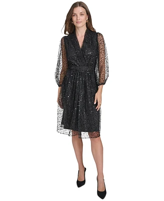 Halston Women's Sequined Fit & Flare Dress