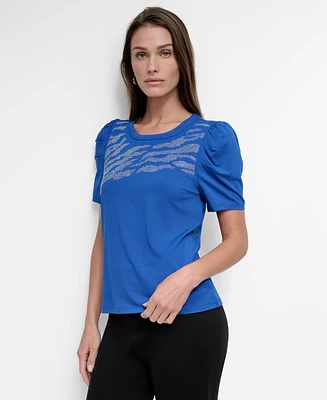 Dkny Women's Embellished-Front Crewneck Short-Sleeve Top