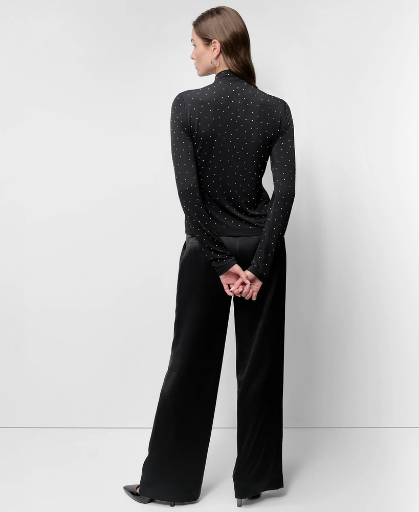 Dkny Women's Embellished Mock-Neck Long-Sleeve Top