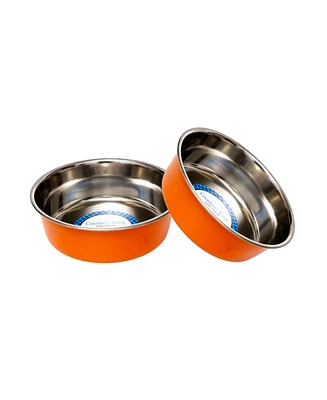 Country Living Set of 2 Heavy Gauge Stainless Steel Dog Bowls – Non-Skid, Durable & Rust-Resistant, Perfect for Food Water Orange/16oz