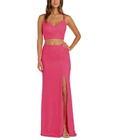 Morgan & Company Juniors' V-Neck Sequin Top Skirt Gown