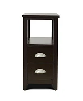 Gymax Set of 2 End Bedside Table Rectangular Nightstand W/ 2 Drawers & Shelf Espresso