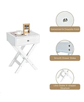 Gymax Set of 2 X-Shaped Nightstand Side End Table Bedside w/ Drawer White