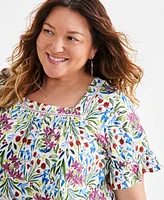 Style & Co Plus Size Flutter-Sleeve Print Top, Created for Macy's