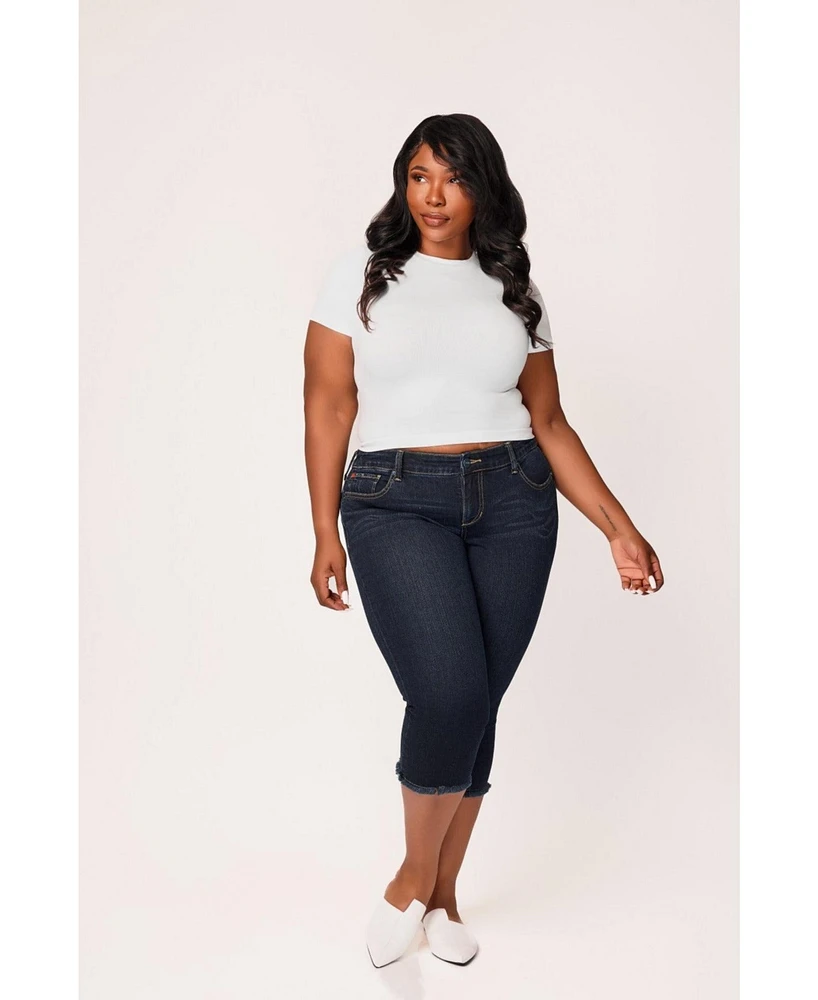 Slink Jeans Plus Denim Crop with Frayed Hem