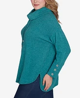 Ruby Rd. Plus Cowl Neck Hatchi Knit Top with Drawstring