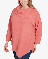 Ruby Rd. Plus Cowl Split Neck Solid Hatchi Knit Top with Asymmetric Hem