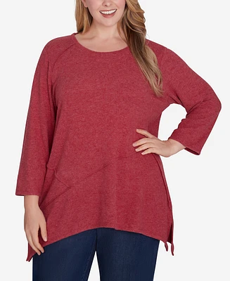 Ruby Rd. Plus Size Scoop Neck Hatchi Knit Sharkbite Top