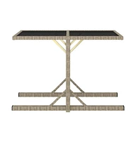 vidaXL Patio Table Beige 43.3"x20.9"x28.3" Glass and Poly Rattan