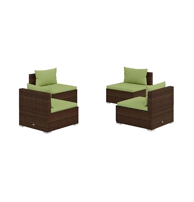 vidaXL 4 Piece Patio Lounge Set with Cushions Poly Rattan Brown