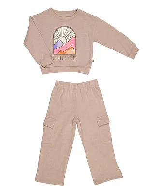 Bearpaw Girls 2 Piece Graphic Sweatshirt and Wide Leg Cargo Pants Outfit Set