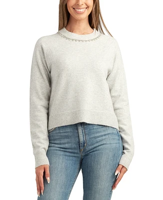 Bcx Juniors' Embellished Crewneck Sweater