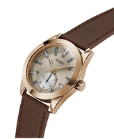 Guess Men's Multi- Function Brown Genuine Leather Watch 44mm