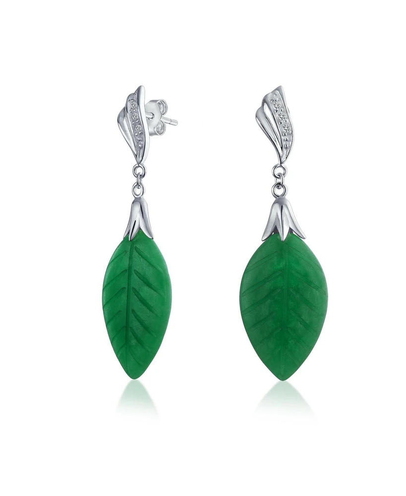 Bling Jewelry Native American Inspired Carved Leaf Green Dangle Drop Earrings Western Jewelry For Women .925 Sterling Silver