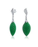 Bling Jewelry Native American Inspired Carved Leaf Green Dangle Drop Earrings Western Jewelry For Women .925 Sterling Silver