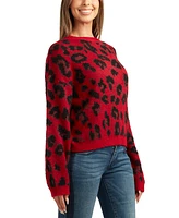 Bcx Juniors' Animal-Print Cropped Dropped-Shoulder Sweater