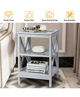 Gymax 3-Tier Nightstand End Table X Design Storage Display Shelf Living Room Grey