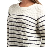 Bcx Juniors' Striped Waffle-Knit Long-Sleeve Pullover Sweater