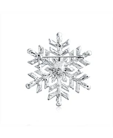 Bling Jewelry Christmas Crystal Simulated White Pearl Snowflake Brooch Scarf Pin