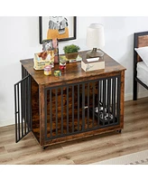 Slickblue Furniture Style Dog Crate Side Table with Built-In Feeding Bowl – Stylish and Functional