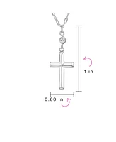 Bling Jewelry Minimalist Simple Petite Religious Pendant Cross Station Chain Necklace For Women Cz Accent .925 Sterling Silver 1 Inch