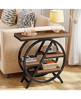 Tribesigns End Table Set of 2, 3-Tier Narrow Sofa Side Table with Storage for Living Room, Wood End Table with Geometric Metal Frame, Industrial Night