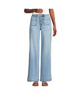 Lands' End Women's Denim High Rise Button Front Patch Pocket Wide Leg Jeans