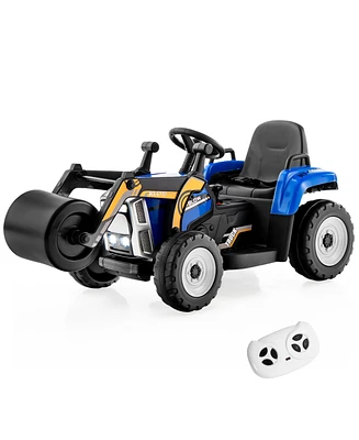 Costway Kids Ride On Roller 12V Electric Tractor Remote w/ Music & Led Light