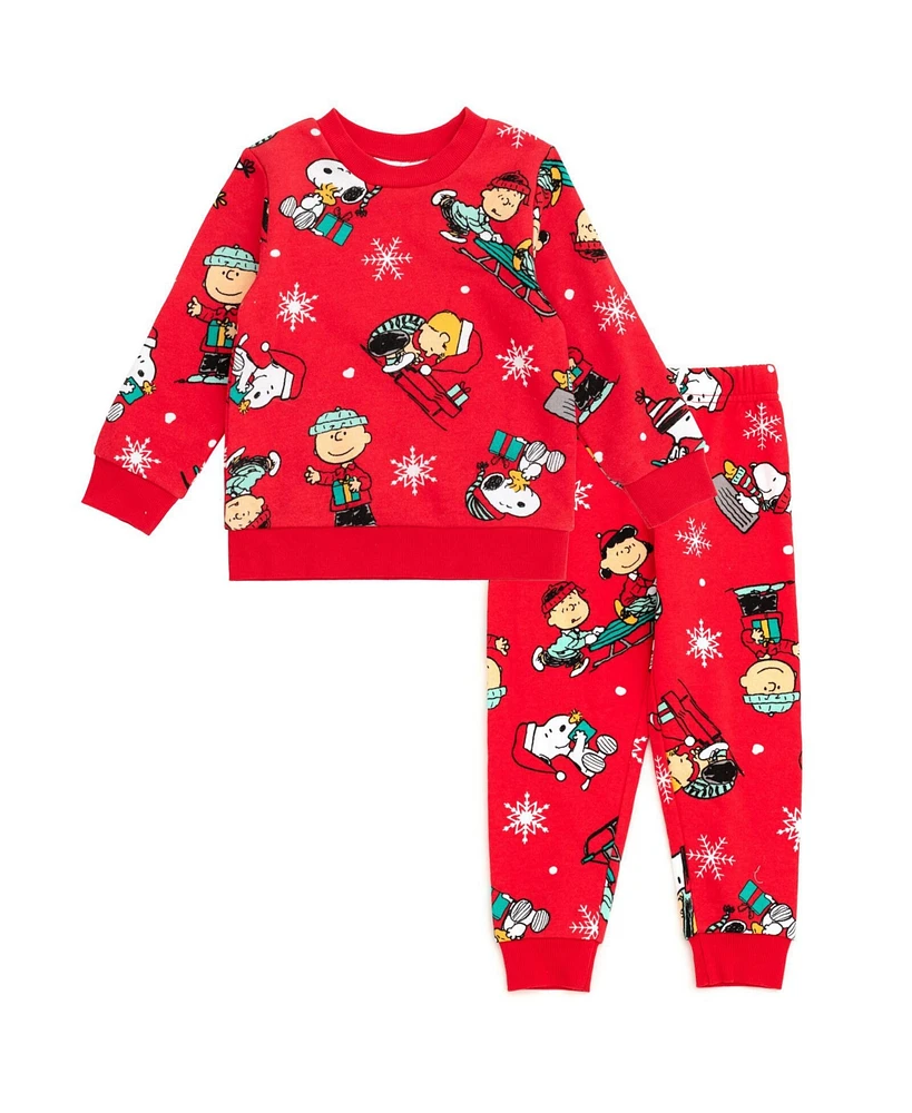 Peanuts Toddler Boys Christmas Fleece Sweatshirt and Jogger Pants Outfit Set Newborn to (Newborn - 5T)