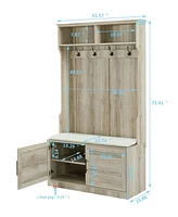 Slickblue Wood Coat Rack & Storage Shoe Cabinet – Includes Clothes Hooks, Sponge Pad, and Multiple Racks for Bedroom or Porch Wardrobe
