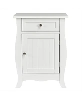 Gymax 2PCS Accent End Table with Drawer Storage Cabinet Nightstand White