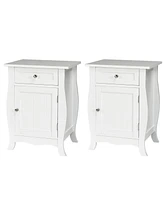 Gymax 2PCS Accent End Table with Drawer Storage Cabinet Nightstand White