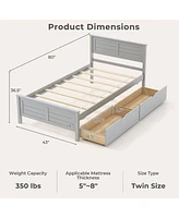 Gymax Full Size Wooden Bed Frame w/ 2 Storage Drawers & Under-bed Storage Gray