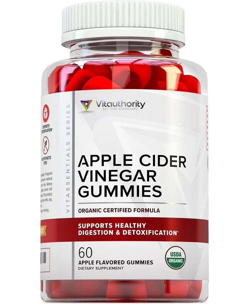 Vitauthority Apple Cider Vinegar Gummies, Usda Organic Acv Gummies for Cleanse and Detox Support and Digestive Health, Apple, Vitauthority, 60ct