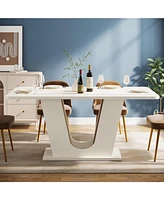 Tribesigns Modern Dining Table for 4-6, 55-Inch Rectangular Kitchen Table with U-Shaped Base, Wood Dinner Table for Kitchen Dining Room Apartment, Cre