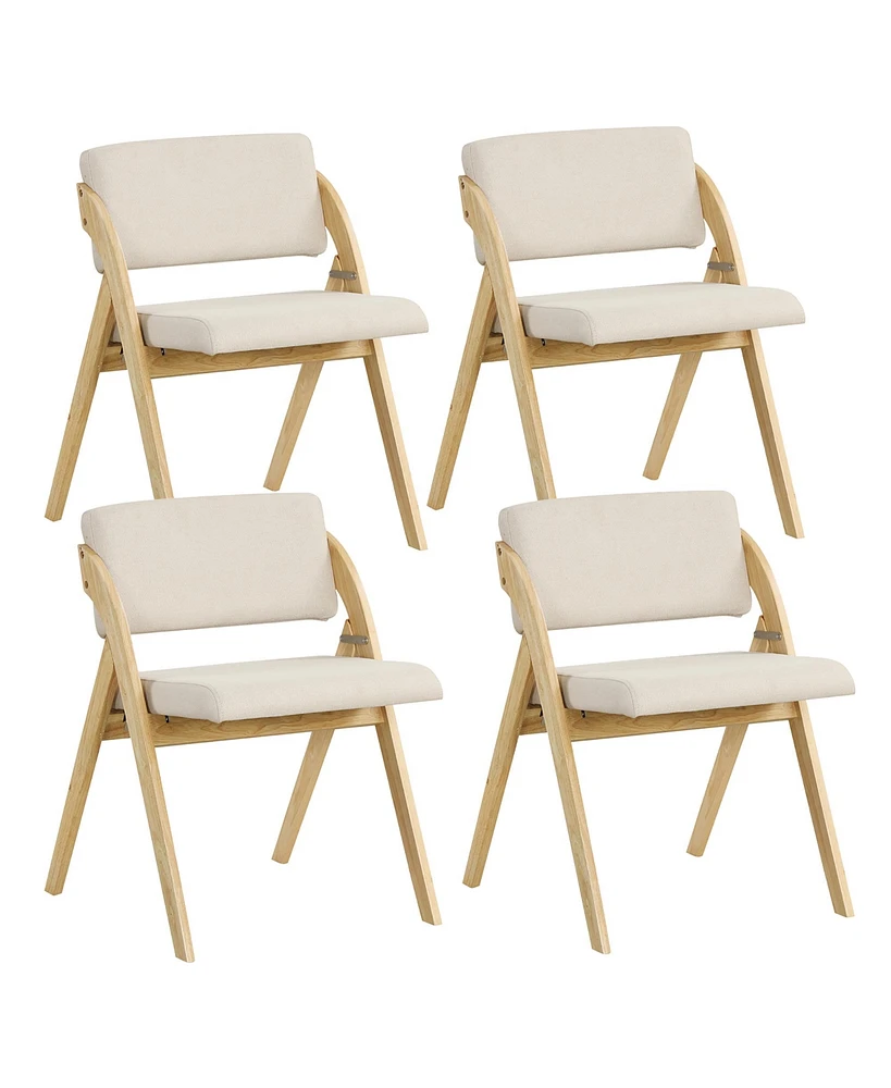 Gymax Set of 4 Dining Chairs Folding Kitchen Chair w/ Rubber Wood Legs Padded Seat