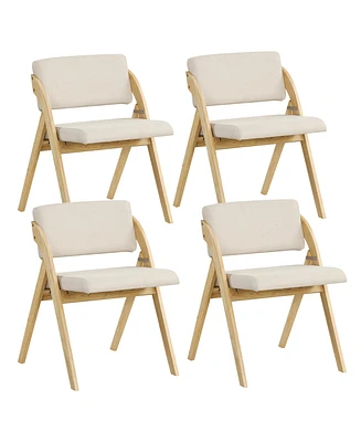 Gymax Set of 4 Dining Chairs Folding Kitchen Chair w/ Rubber Wood Legs Padded Seat