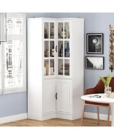 Famapy 5-Shelf White Wood Corner Standard Bookcase with Adjustable Shelves
