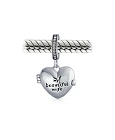 Bling Jewelry My Beautiful Wife Words Heart Locket Charm Bead .925 Sterling Silver