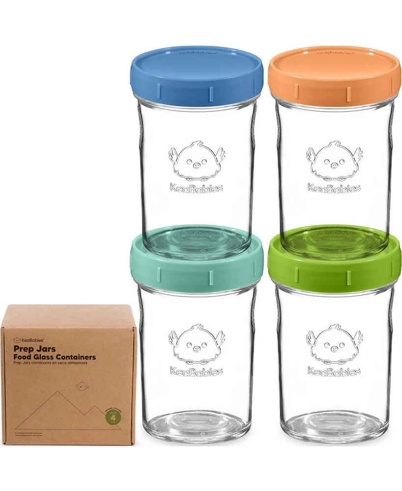 KeaBabies 4pk Prep Baby Food Storage Containers, Leak-Proof, Bpa Free Glass Jars for Feeding