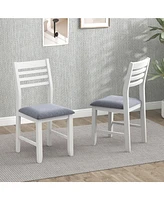 Gymax Wooden Dining Chair Set of 2 Kitchen Side Chairs w/ Rubber Wood Frame Ladder Back White