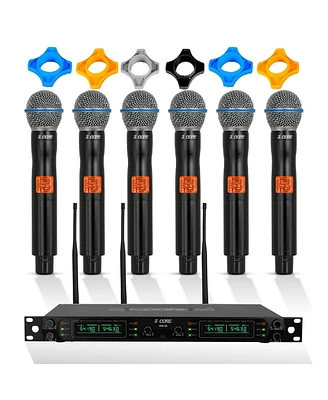 5 Core Wireless Microphone System 6 Channel Uhf Portable Receiver w 6 Cordless Dynamic Mic 492F Range