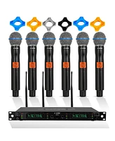 5 Core Wireless Microphone System 6 Channel Uhf Portable Receiver w 6 Cordless Dynamic Mic 492F Range