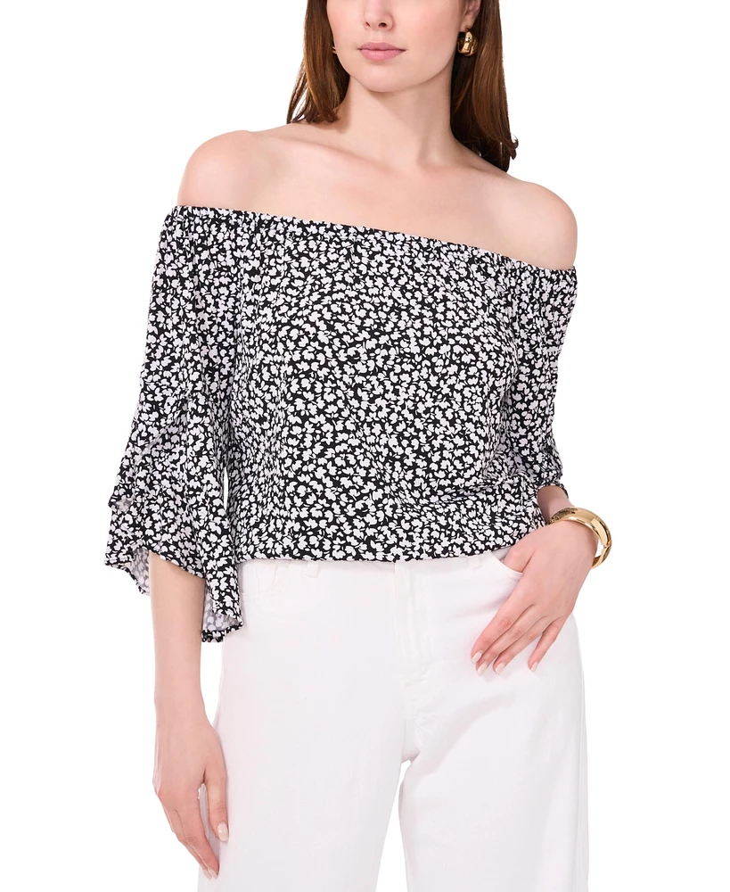 Vince Camuto Women's Printed Off-The-Shoulder Flutter-Sleeve Top