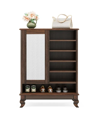 Tribesigns Shoe Cabinet for Entryway, 6-Tier Large Shoe Storage Cabinet with Doors and Adjustable Shelves, Wooden 24