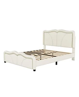 Slickblue Full Size Upholstered Platform Bed with Curved Height-Adjustable Headboard and Led Light Strips