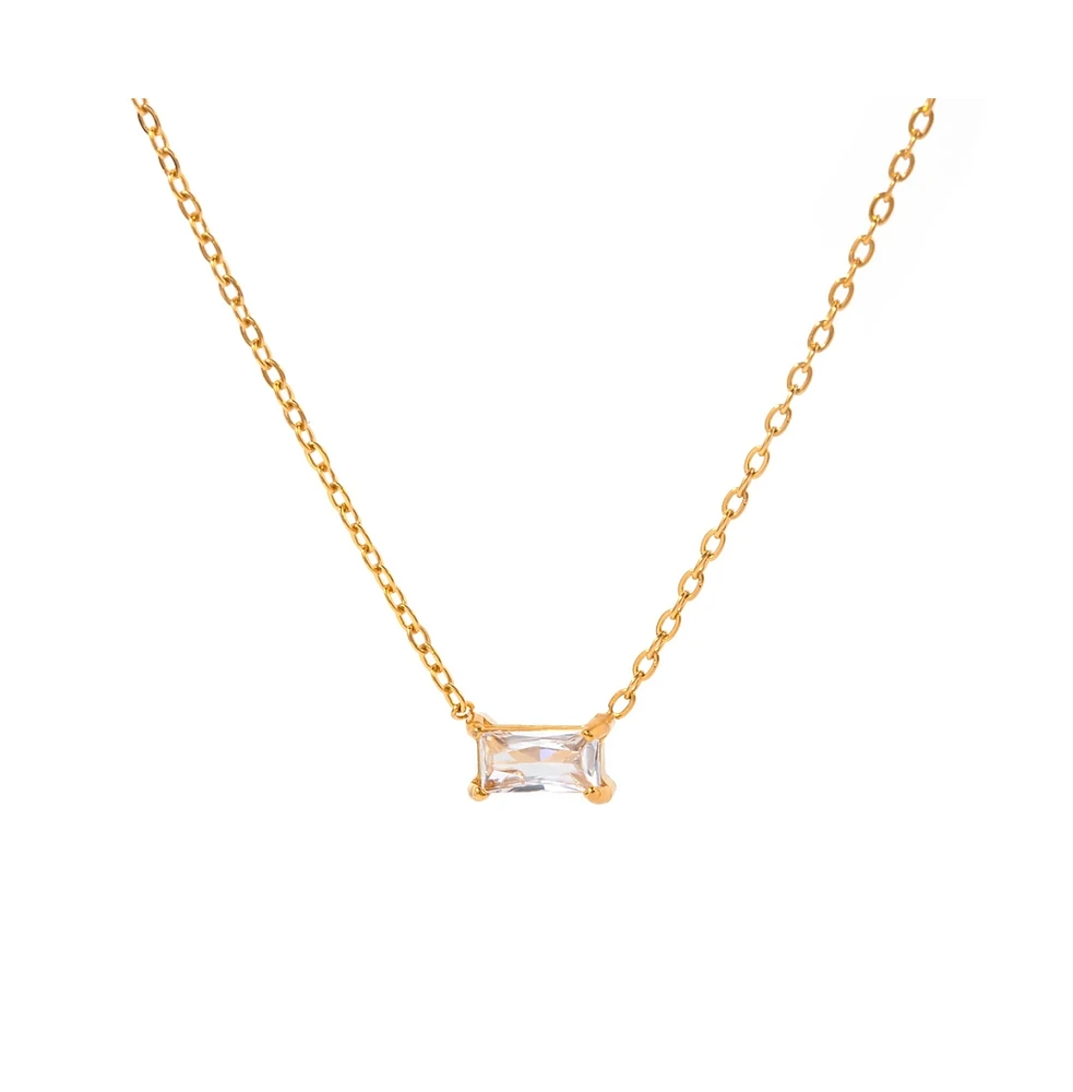 Hollywood Sensation 18K Gold Plated Sterling Silver Necklace with Emerald-Cut Cubic Zirconia Pendant