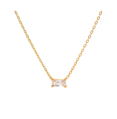 Hollywood Sensation 18K Gold Plated Sterling Silver Necklace with Emerald-Cut Cubic Zirconia Pendant