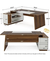 Tribesigns 70.5-Inch Executive Office Desk: Modern L-Shaped Desk with File Cabinet and Storage Shelves, Large Wood Computer Desk for Home Office, Waln
