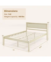 Sugift Full Wooden Bed Frame with Headboard and Slat Support-Full